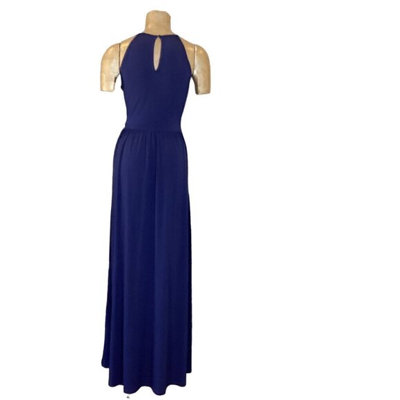 Michael Kors Navy Jersey Halter Maxi Slit Dress Sz M #296C - Picture 6 of 9